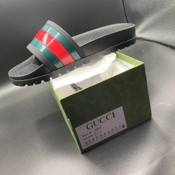 Gucci Black Slide Sandals with Red and Green Accents main image 4